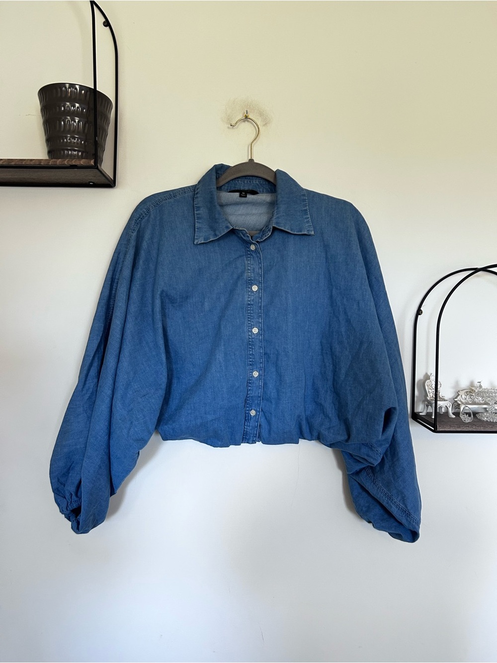 Banana Republic Denim Blue 100% Cotton Baggy Oversized Cropped Long Sleeve Top M